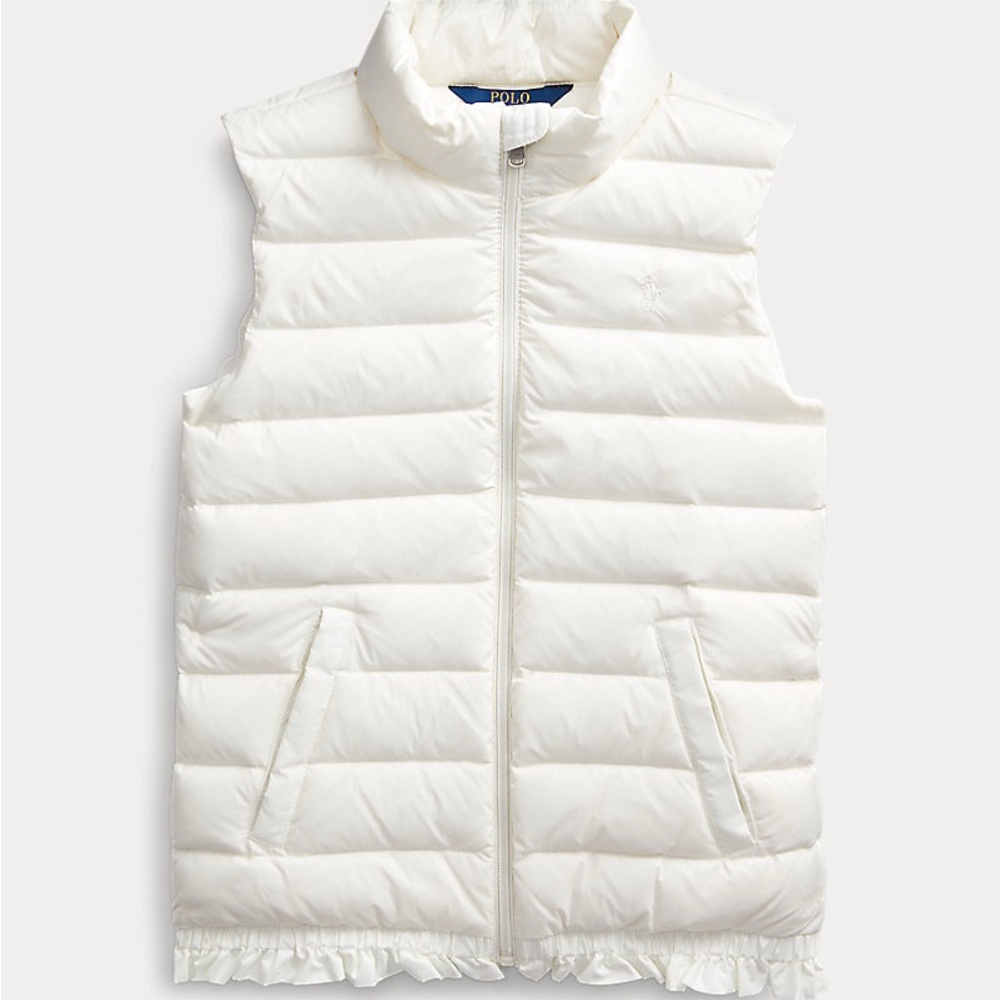 Polo Ralph Lauren white Quilted Ruffled-Hem Down Gilet Vest XL (size 16)
